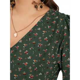 Floral Print Long Sleeves V-neck Casual Dress For Women Floral Print Long Sleeves V-neck Casual Dress For Women