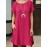Women Solid Crew Neck Ruffle Trim Casual Short Sleeve Dress