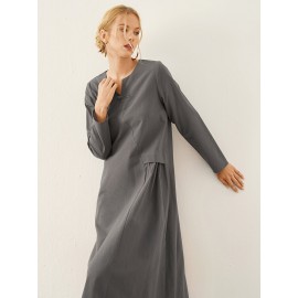 Solid Frog Button Notch Neck Long Sleeve Casual Dress Solid Frog Button Notch Neck Long Sleeve Casual Dress