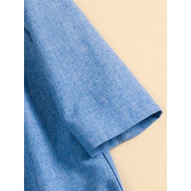 Women Plain Lapel Concealed Placket Casual Shirt Dress