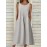 Women Solid Pleated Crew Neck Casual Sleeveless Dress