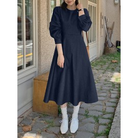 Solid Long Sleeve Casual A-line Denim Dress