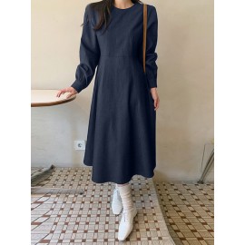 Solid Long Sleeve Casual A-line Denim Dress