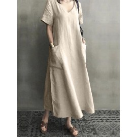 Vintage Short Sleeve V Neck Pockets Dress Vintage Short Sleeve V Neck Pockets Dress