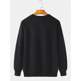 Mens Cat Music Note Print Crew Neck Pullover Sweatshirts