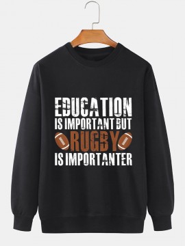 Mens Rugby Slogan Print Crew Neck Casual Pullover Sweatshirts