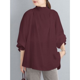 Women Solid Shirred Detail Casual Raglan Sleeve Blouse Women Solid Shirred Detail Casual Raglan Sleeve Blouse