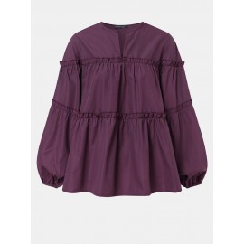 Solid Color Puff Sleeves Patchwork Casual Blouse For Women Solid Color Puff Sleeves Patchwork Casual Blouse For Women