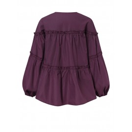 Solid Color Puff Sleeves Patchwork Casual Blouse For Women Solid Color Puff Sleeves Patchwork Casual Blouse For Women