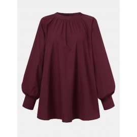Solid Color Puff Sleeve Stand Collar Blouse Solid Color Puff Sleeve Stand Collar Blouse