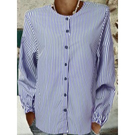 Women Pinstripe Crew Neck Casual 3/4 Sleeve Shirt Women Pinstripe Crew Neck Casual 3/4 Sleeve Shirt