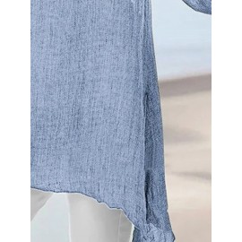 Women Irregular Design Plain Cotton Long Sleeve Blouse Women Irregular Design Plain Cotton Long Sleeve Blouse