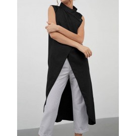 Solid Color Cross Wrap High Low Sleeveless Blouse For Women Solid Color Cross Wrap High Low Sleeveless Blouse For Women
