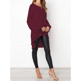 Front Two-layer Lantern Sleeves Long-sleeved Hem Stitching Blouse Front Two-layer Lantern Sleeves Long-sleeved Hem Stitching Blouse