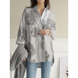 Geometry Print Long Sleeves Casual Loose Blouse With Pockets Geometry Print Long Sleeves Casual Loose Blouse With Pockets