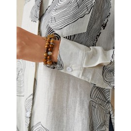 Geometry Print Long Sleeves Casual Loose Blouse With Pockets Geometry Print Long Sleeves Casual Loose Blouse With Pockets