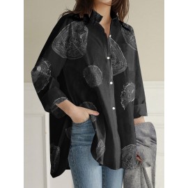 Geometry Print Long Sleeves Casual Loose Blouse With Pockets Geometry Print Long Sleeves Casual Loose Blouse With Pockets