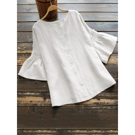 Vintage Frill Short Sleeve Solid Color Blouse Vintage Frill Short Sleeve Solid Color Blouse