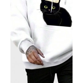 Mens Christmas Hat Cat Graphic Kangaroo Pocket Drawstring Hoodies Winter Mens Christmas Hat Cat Graphic Kangaroo Pocket Drawstring Hoodies Winter