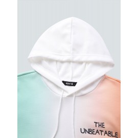 Mens Ombre Letter Print Drop Shoulder Loose Drawstring Hoodies Mens Ombre Letter Print Drop Shoulder Loose Drawstring Hoodies
