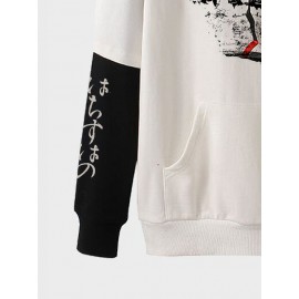 Mens Japanese Landscape Print Contrast Patchwork Drawstring Hoodies Winter Mens Japanese Landscape Print Contrast Patchwork Drawstring Hoodies Winter