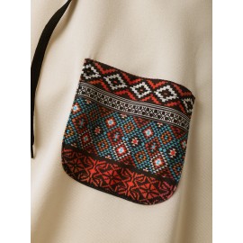 Mens Ethnic Geometric Print Chest Pocket Plush Lined Drawstring Hoodies Mens Ethnic Geometric Print Chest Pocket Plush Lined Drawstring Hoodies